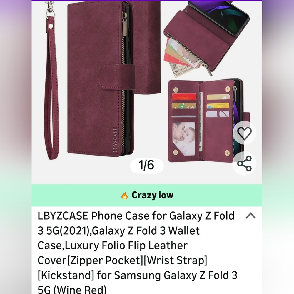 Wine Red Leather Wallet Case for Galaxy Z Fold 3